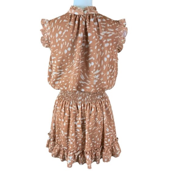Grade And Gather Rust Animal Print Ruffle Dress M Boho Smocked Waist - Picture 4 of 6